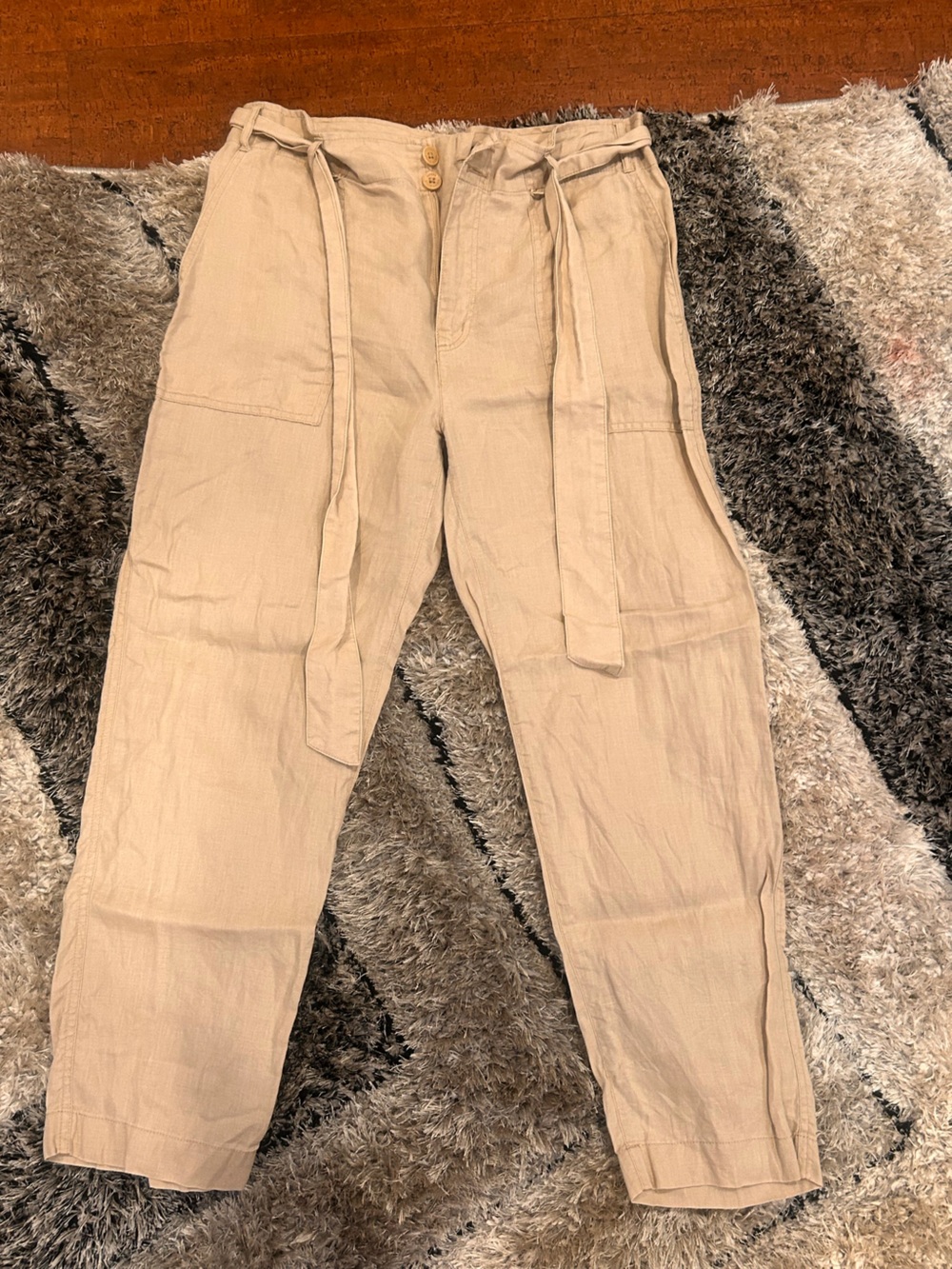 Beige Casual Drawstring Trousers